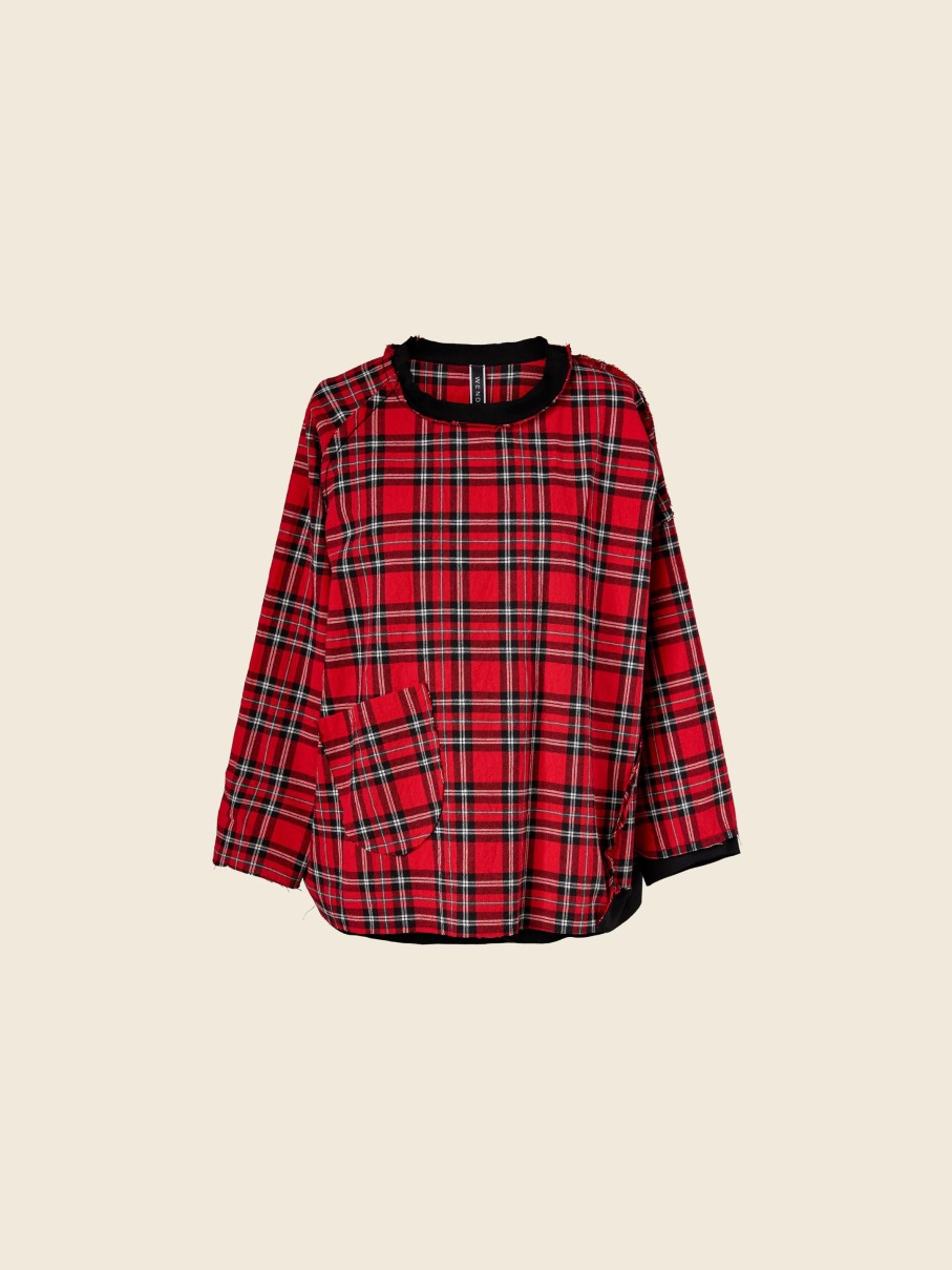 Top E Magliette | WENDYKEI Maglietta Ampia In Tartan Scozzese Rosso